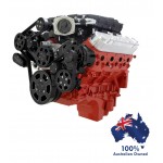 GM HOLDEN CHEVY LS 1,2,3 AND 6 ENGINE SERPENTINE KIT WITH WHIPPLE SUPERCHARGER - AC AIR COMPRESSOR, ALTERNATOR & POWER STEERING PULLEY AND BRACKETS BLACK DIAMOND FINISH MID MOUNT